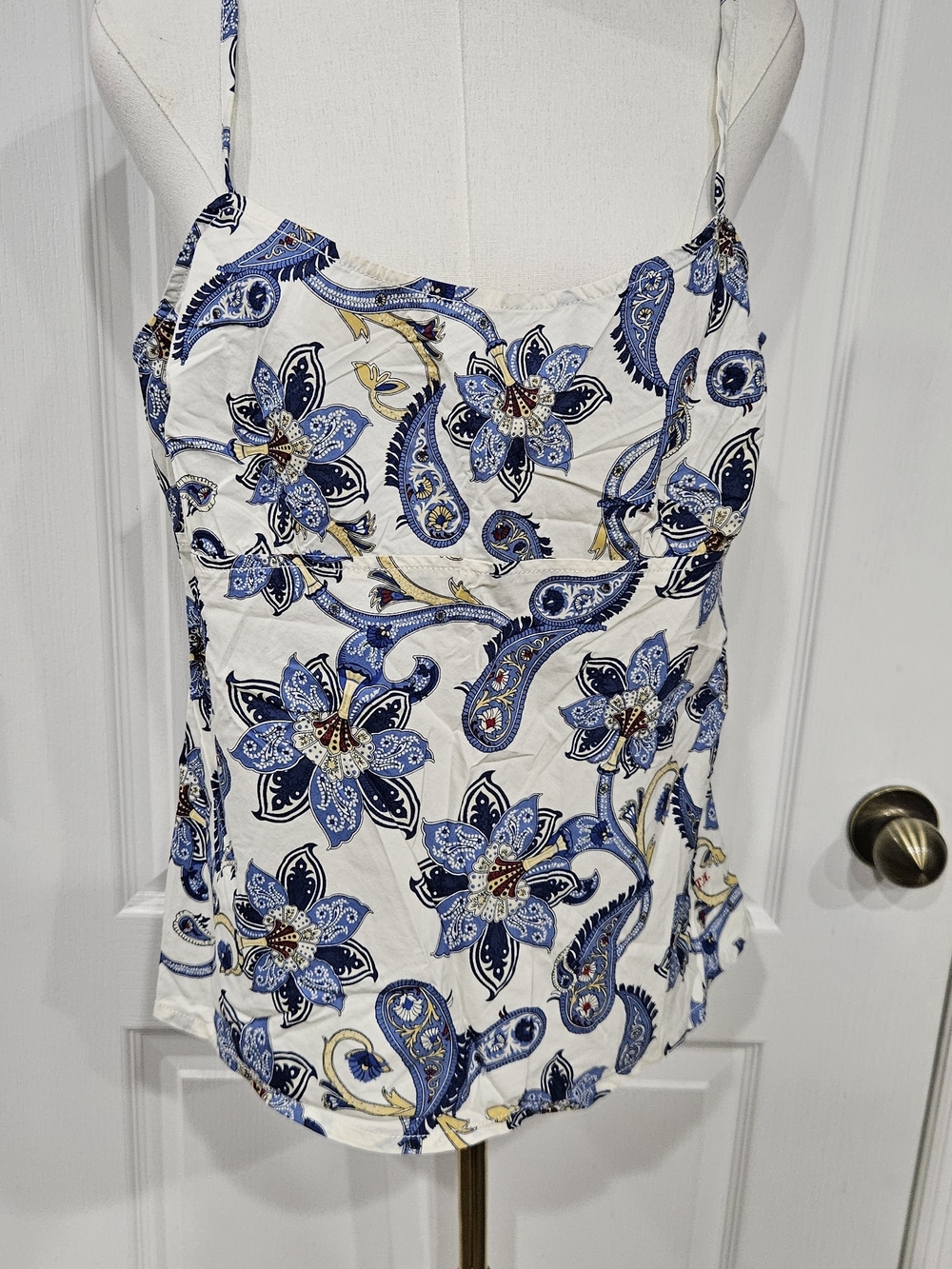 Tommy Hilfiger White Floral Paisley Cami with Blue Accents